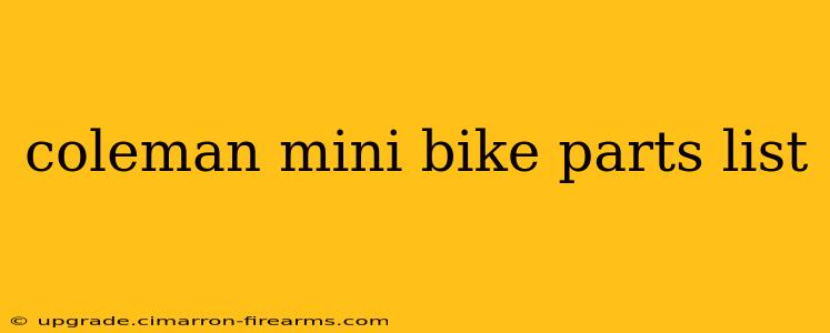 coleman mini bike parts list